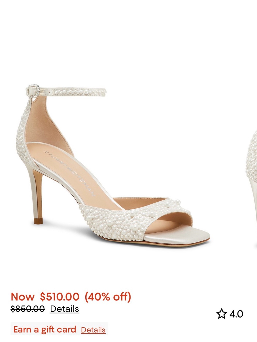 Stuart Weitzman Pearl-Embellished Ankle-Strap Sandal - White